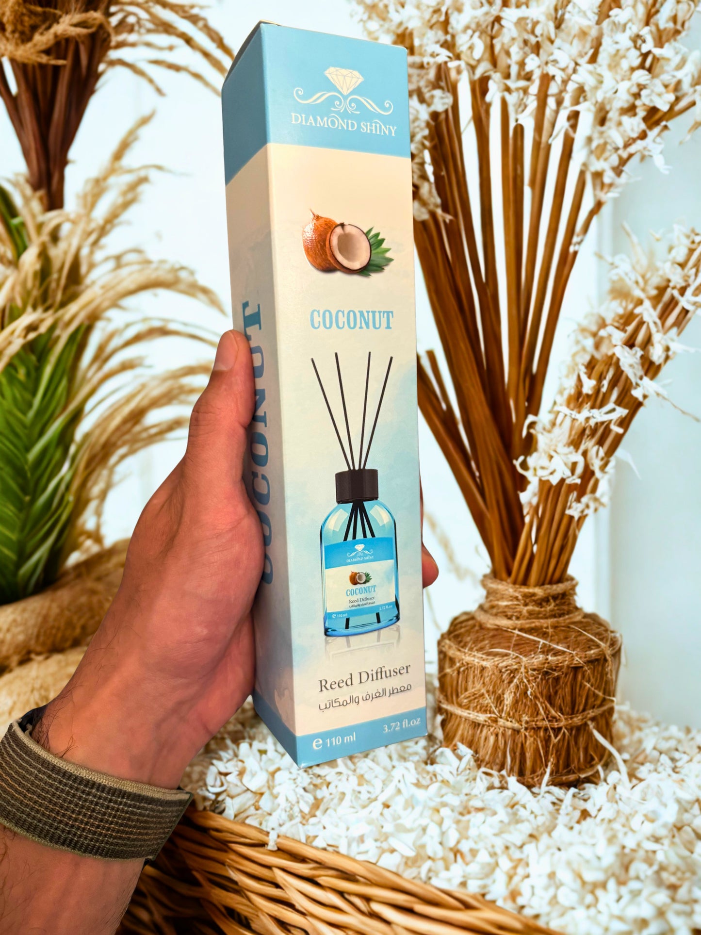 Diamond Shiny Reed Diffuser Sets - Coconut - Scented Oil & Natural Sticks for Continuous Fragrance Release - Safe Home Decor for Living Room, Bedroom, Bathroom, or Office