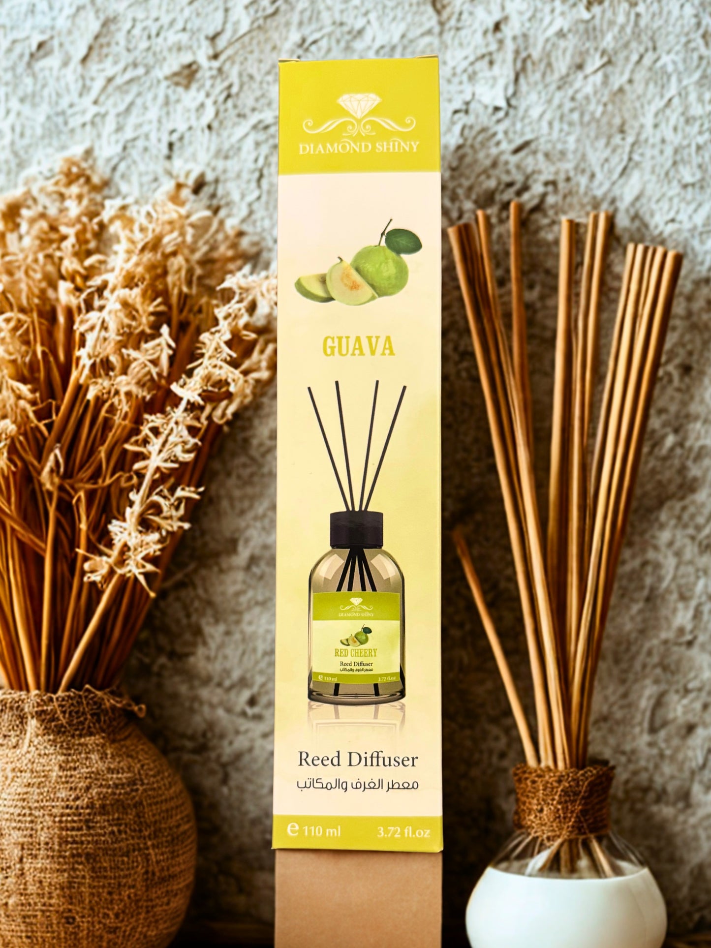 Diamond Shiny Reed Diffuser Sets - Guava - Scented Oil & Natural Sticks for Continuous Fragrance Release - Safe Home Decor for Living Room, Bedroom, Bathroom, or Office
