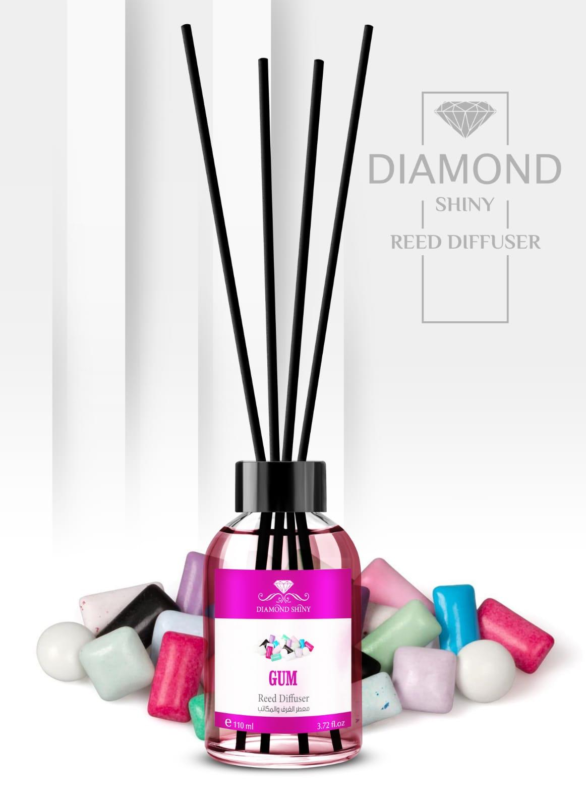 Diamond Shiny Reed Diffuser Sets - Gum - Scented Oil & Natural Sticks for Continuous Fragrance Release - Safe Home Decor for Living Room, Bedroom, Bathroom, or Office