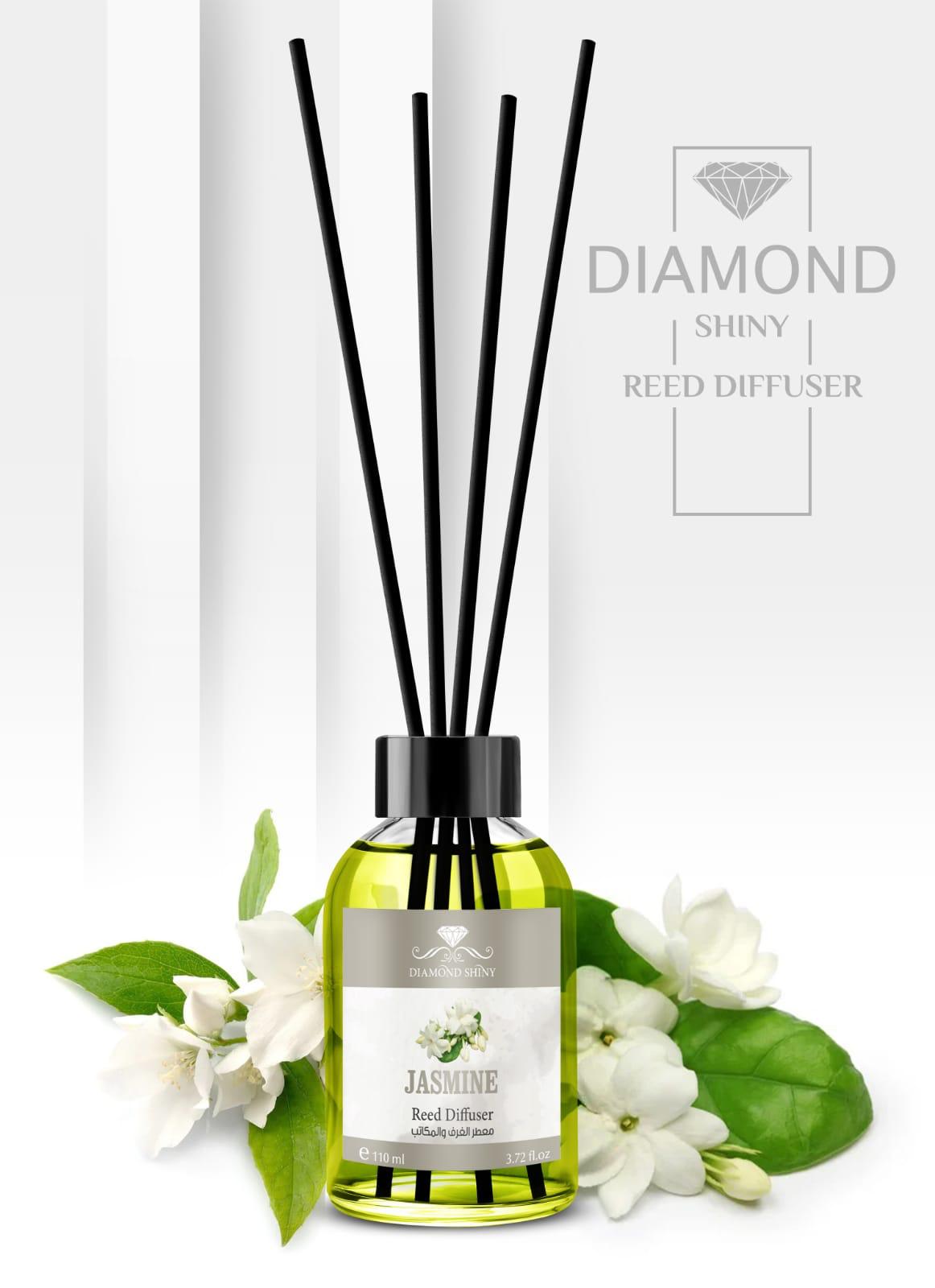 Diamond Shiny Reed Diffuser Sets - Jasmine - Scented Oil & Natural Sticks for Continuous Fragrance Release - Safe Home Decor for Living Room, Bedroom, Bathroom, or Office