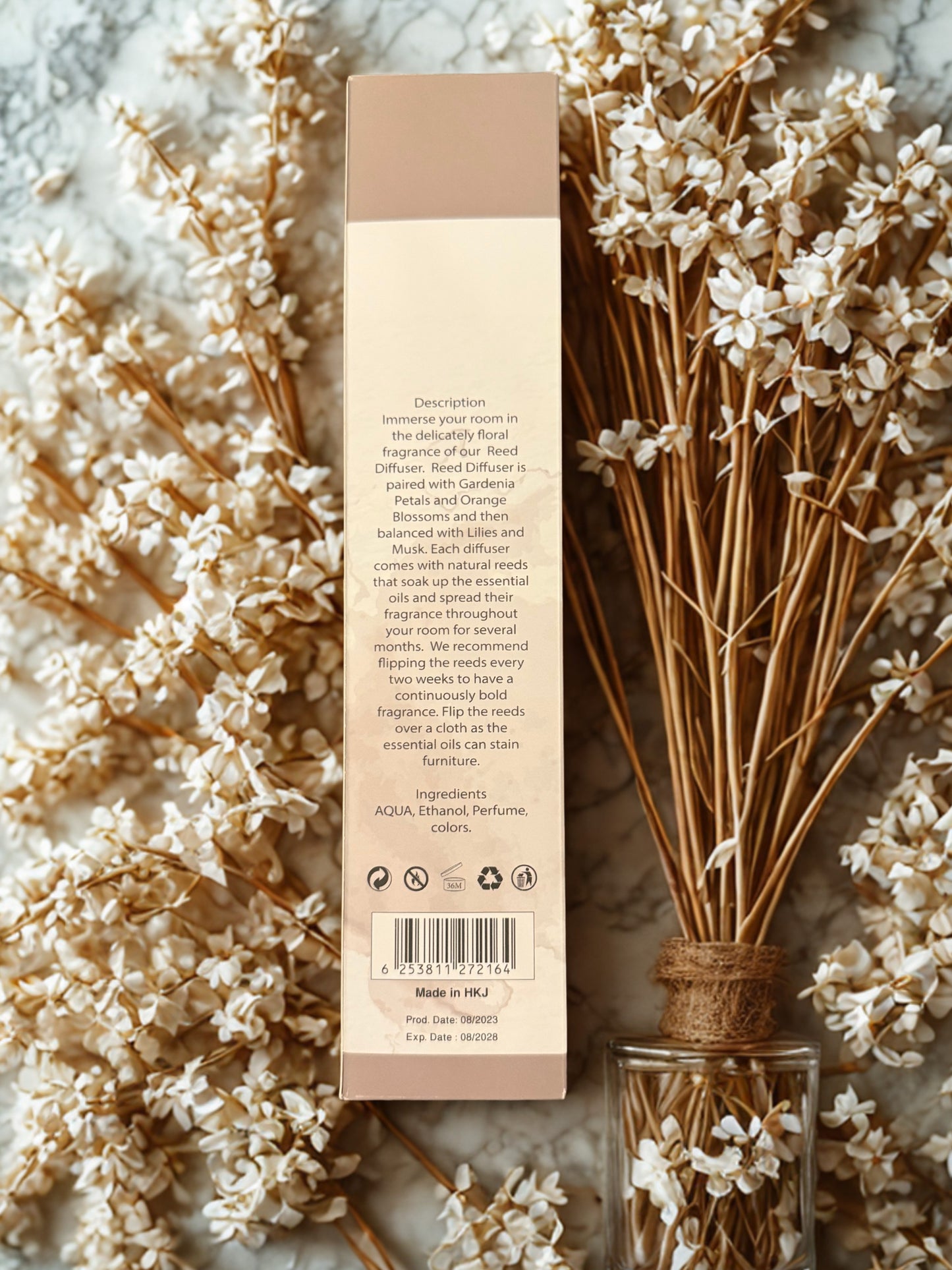 Diamond Shiny Reed Diffuser Sets - Jasmine - Scented Oil & Natural Sticks for Continuous Fragrance Release - Safe Home Decor for Living Room, Bedroom, Bathroom, or Office