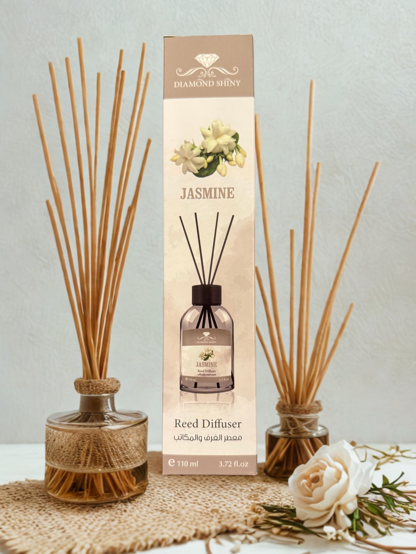 Diamond Shiny Reed Diffuser Sets - Jasmine - Scented Oil & Natural Sticks for Continuous Fragrance Release - Safe Home Decor for Living Room, Bedroom, Bathroom, or Office