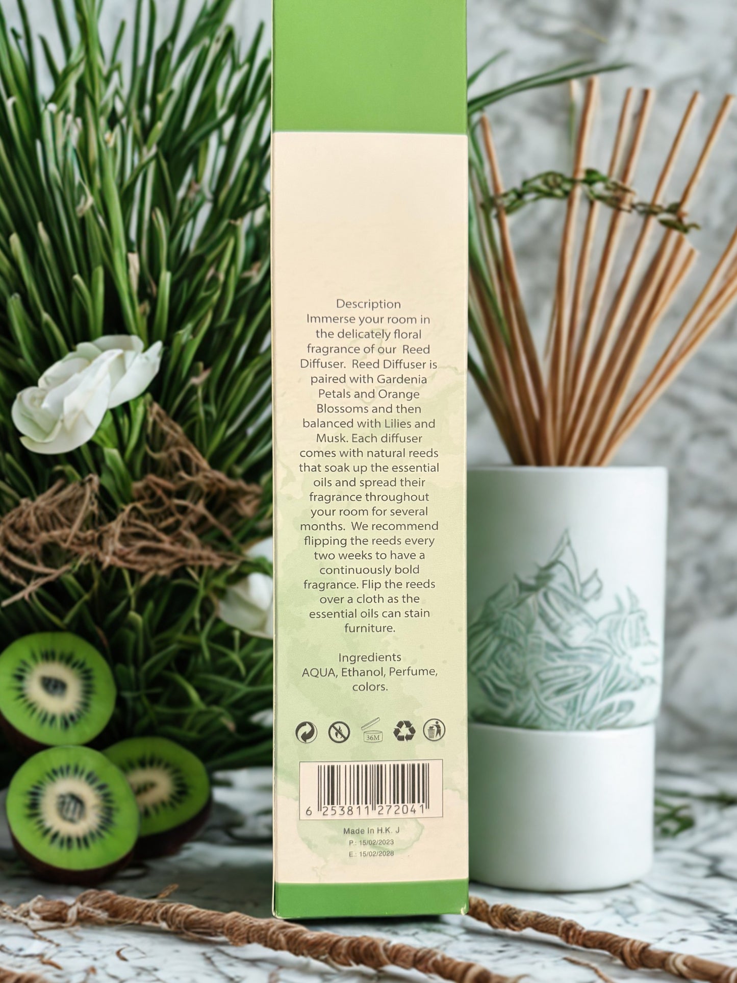 Diamond Shiny Reed Diffuser Sets - Kiwi - Scented Oil & Natural Sticks for Continuous Fragrance Release - Safe Home Decor for Living Room, Bedroom, Bathroom, or Office