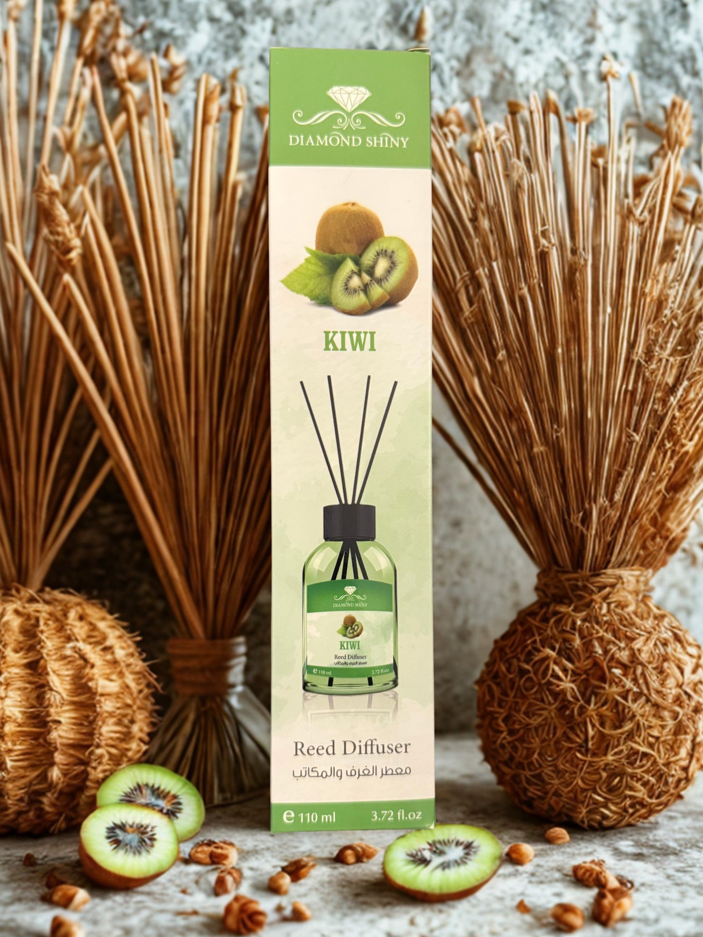 Diamond Shiny Reed Diffuser Sets - Kiwi - Scented Oil & Natural Sticks for Continuous Fragrance Release - Safe Home Decor for Living Room, Bedroom, Bathroom, or Office