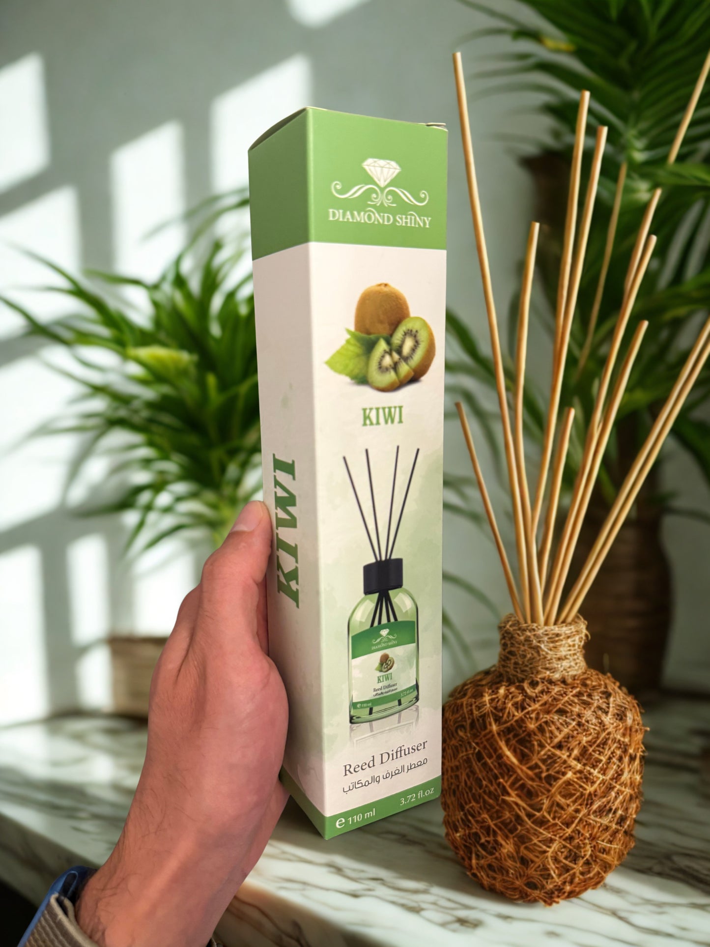 Diamond Shiny Reed Diffuser Sets - Kiwi - Scented Oil & Natural Sticks for Continuous Fragrance Release - Safe Home Decor for Living Room, Bedroom, Bathroom, or Office