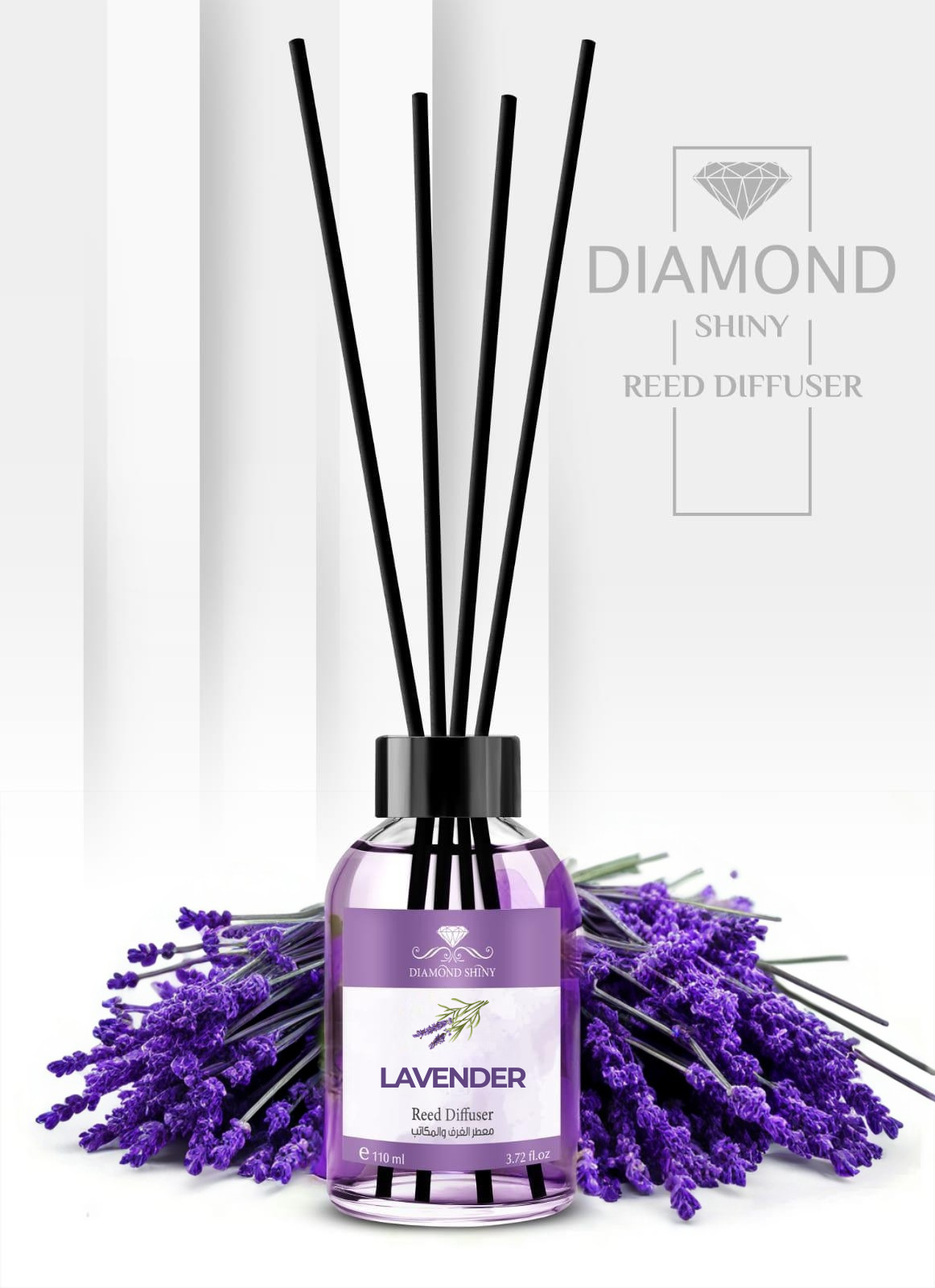 Diamond Shiny Reed Diffuser Sets - Lavender - Scented Oil & Natural Sticks for Continuous Fragrance Release - Safe Home Decor for Living Room, Bedroom, Bathroom, or Office