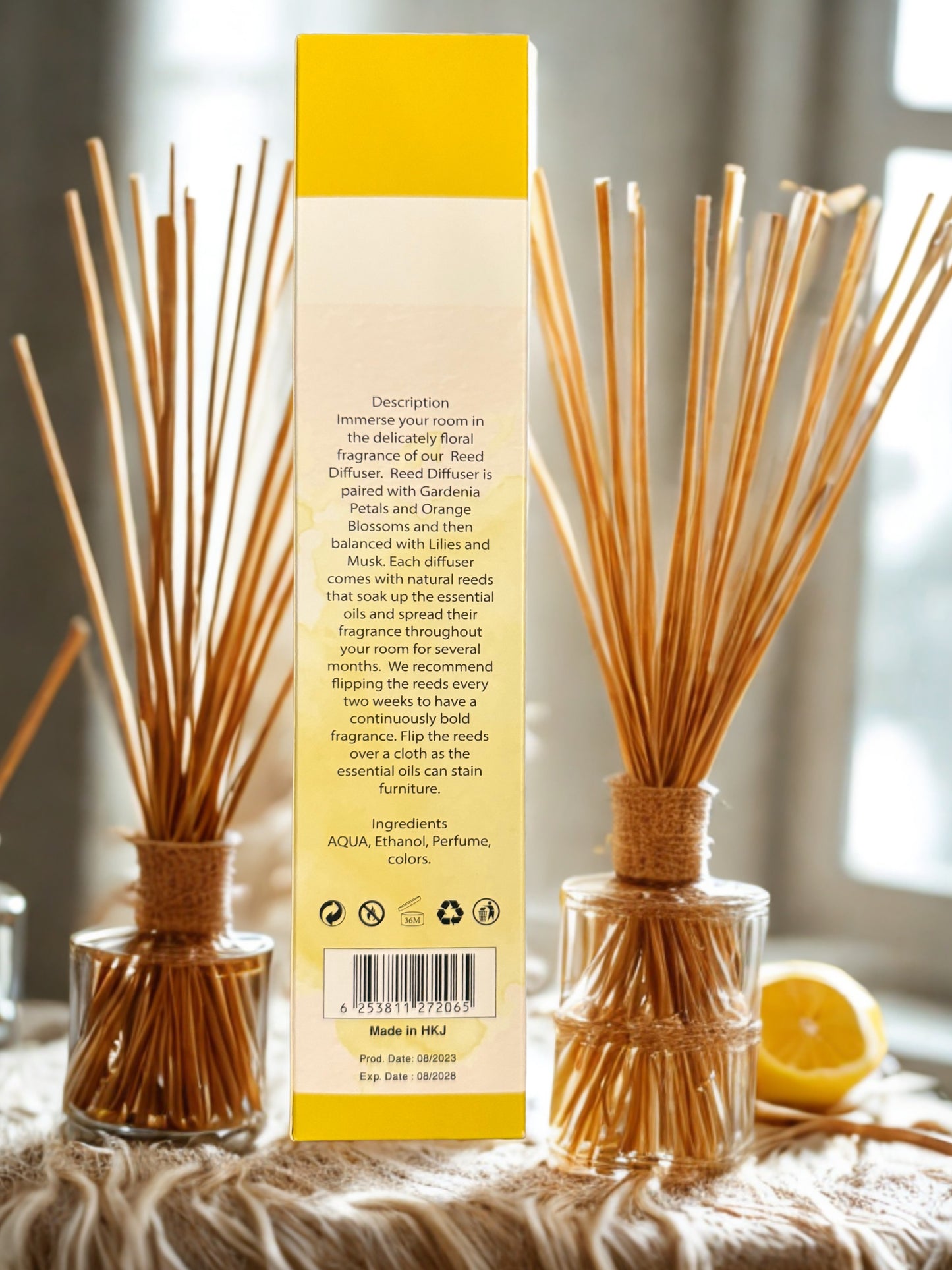 Diamond Shiny Reed Diffuser Sets - Lemon - Scented Oil & Natural Sticks for Continuous Fragrance Release - Safe Home Decor for Living Room, Bedroom, Bathroom, or Office