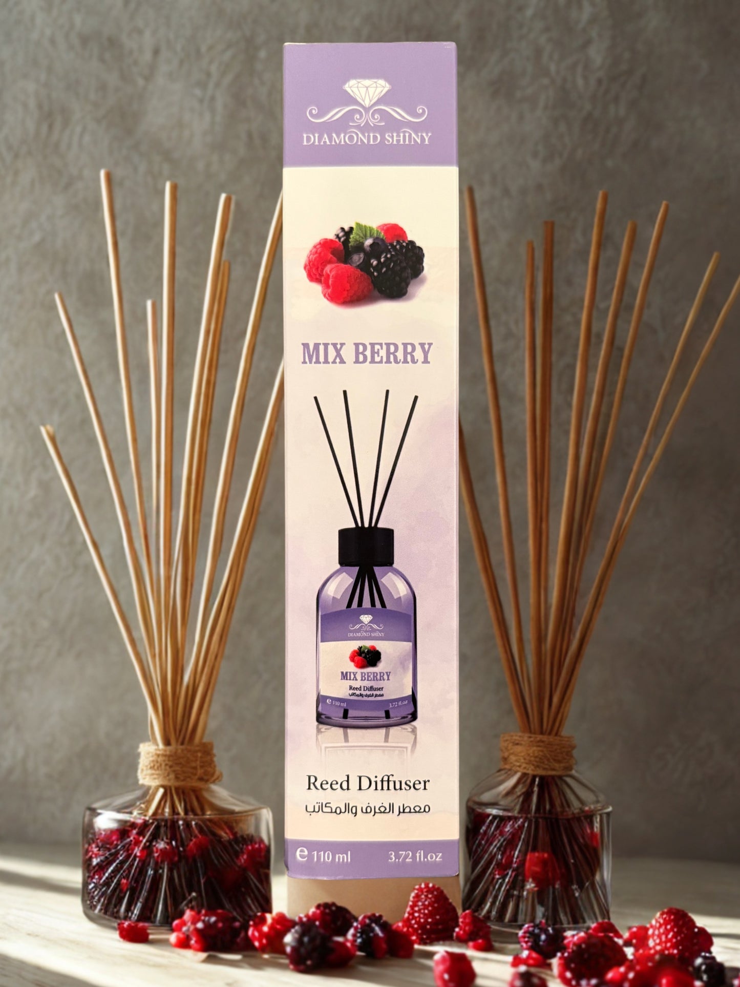 Diamond Shiny Reed Diffuser Sets - Mix Berry - Scented Oil & Natural Sticks for Continuous Fragrance Release - Safe Home Decor for Living Room, Bedroom, Bathroom, or Office