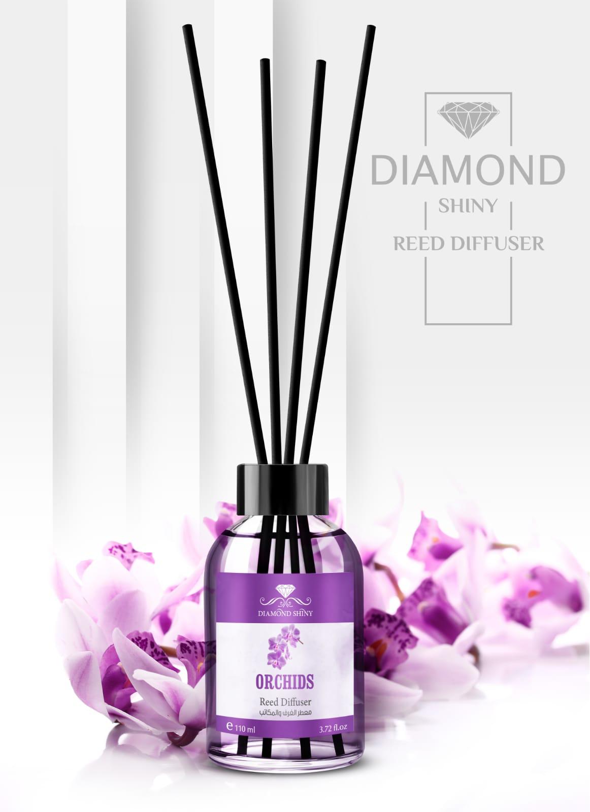 Diamond Shiny Reed Diffuser Sets - Orchid - Scented Oil & Natural Sticks for Continuous Fragrance Release - Safe Home Decor for Living Room, Bedroom, Bathroom, or Office
