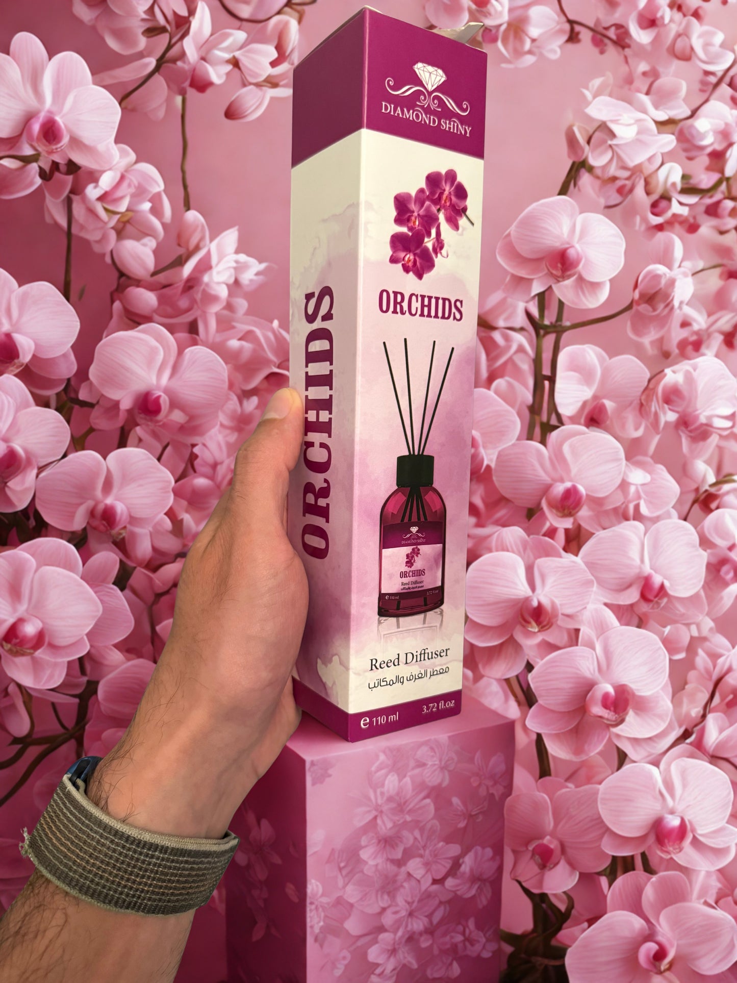 Diamond Shiny Reed Diffuser Sets - Orchid - Scented Oil & Natural Sticks for Continuous Fragrance Release - Safe Home Decor for Living Room, Bedroom, Bathroom, or Office