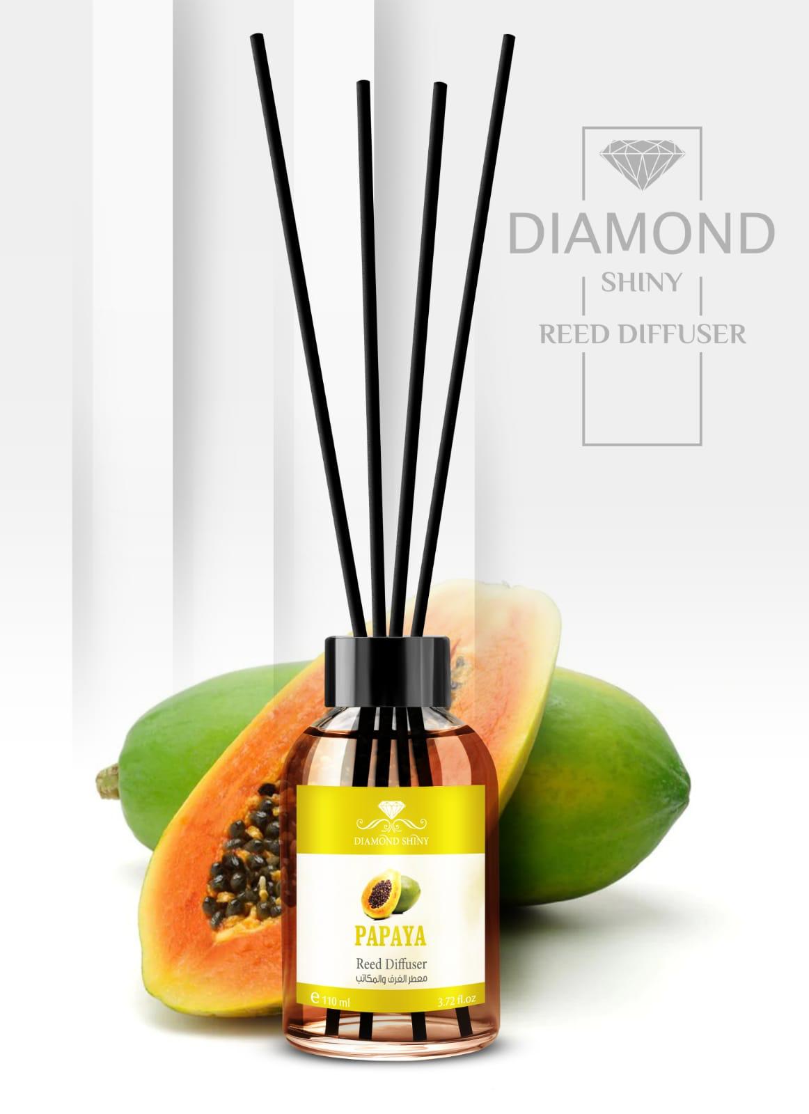 Diamond Shiny Reed Diffuser Sets - Papaya - Scented Oil & Natural Sticks for Continuous Fragrance Release - Safe Home Decor for Living Room, Bedroom, Bathroom, or Office