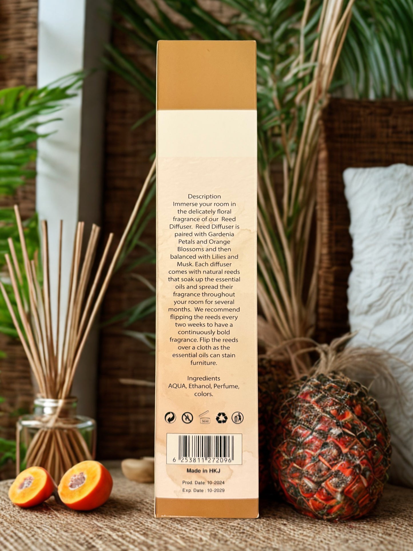 Diamond Shiny Reed Diffuser Sets - Papaya - Scented Oil & Natural Sticks for Continuous Fragrance Release - Safe Home Decor for Living Room, Bedroom, Bathroom, or Office