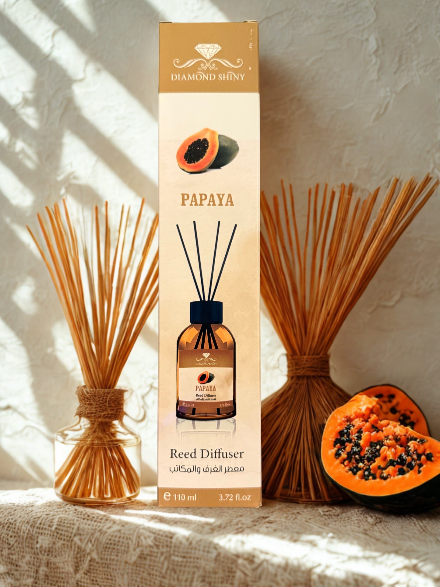 Diamond Shiny Reed Diffuser Sets - Papaya - Scented Oil & Natural Sticks for Continuous Fragrance Release - Safe Home Decor for Living Room, Bedroom, Bathroom, or Office