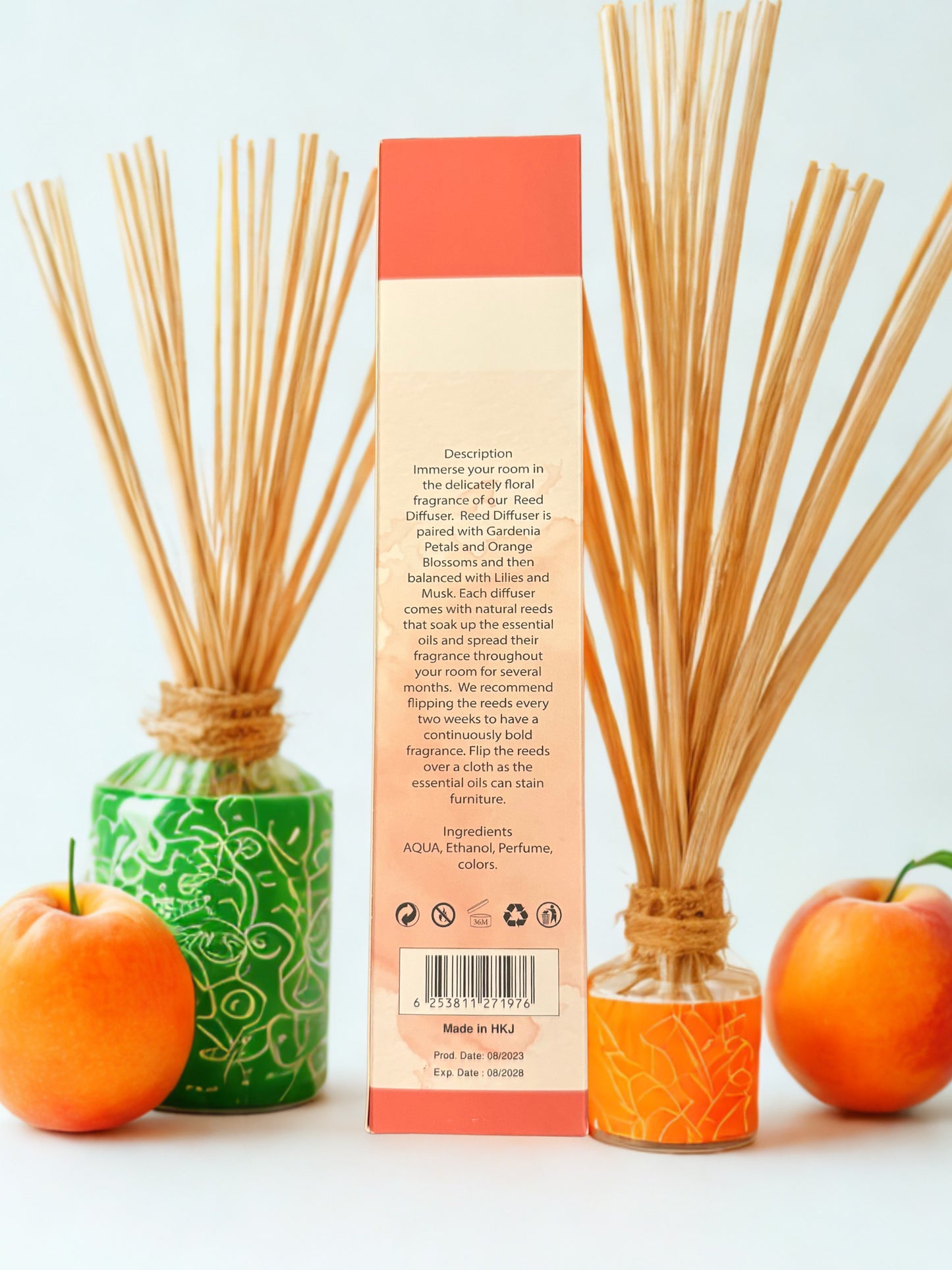Diamond Shiny Reed Diffuser Sets - Peach - Scented Oil & Natural Sticks for Continuous Fragrance Release - Safe Home Decor for Living Room, Bedroom, Bathroom, or Office