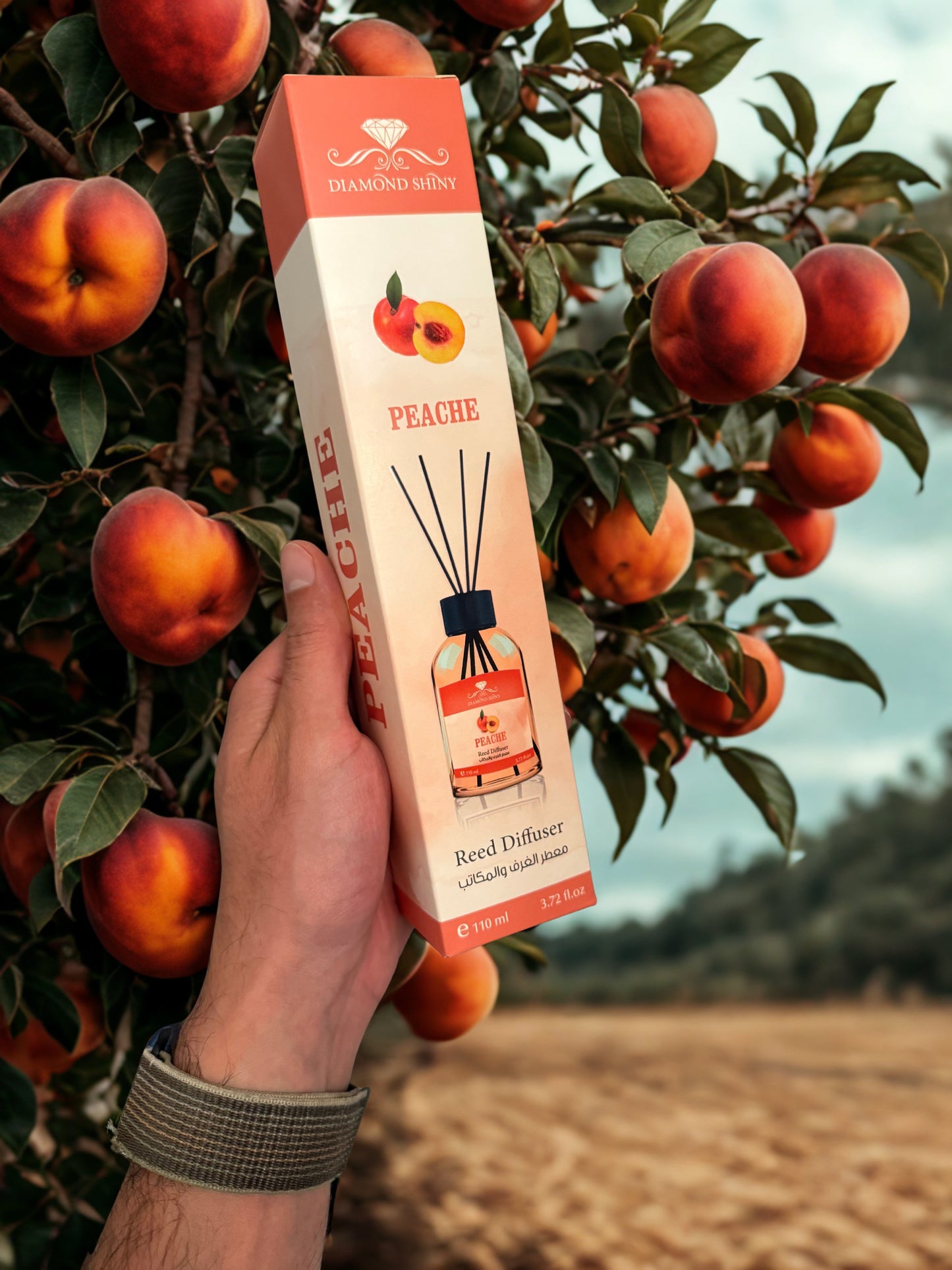 Diamond Shiny Reed Diffuser Sets - Peach - Scented Oil & Natural Sticks for Continuous Fragrance Release - Safe Home Decor for Living Room, Bedroom, Bathroom, or Office