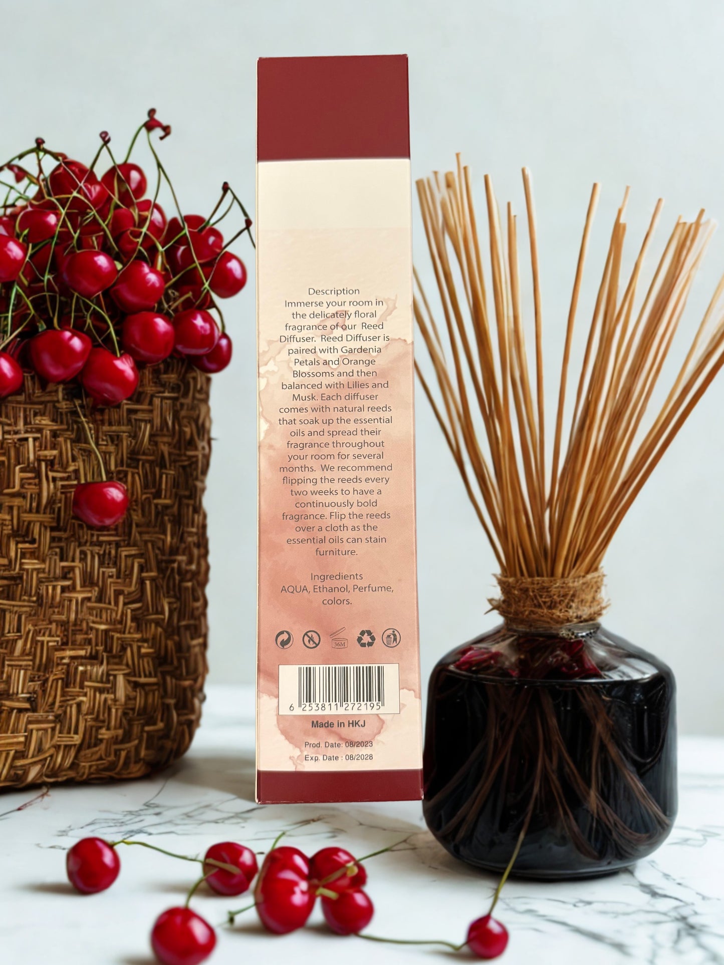 Diamond Shiny Reed Diffuser Sets - Red Cherry - Scented Oil & Natural Sticks for Continuous Fragrance Release - Safe Home Decor for Living Room, Bedroom, Bathroom, or Office