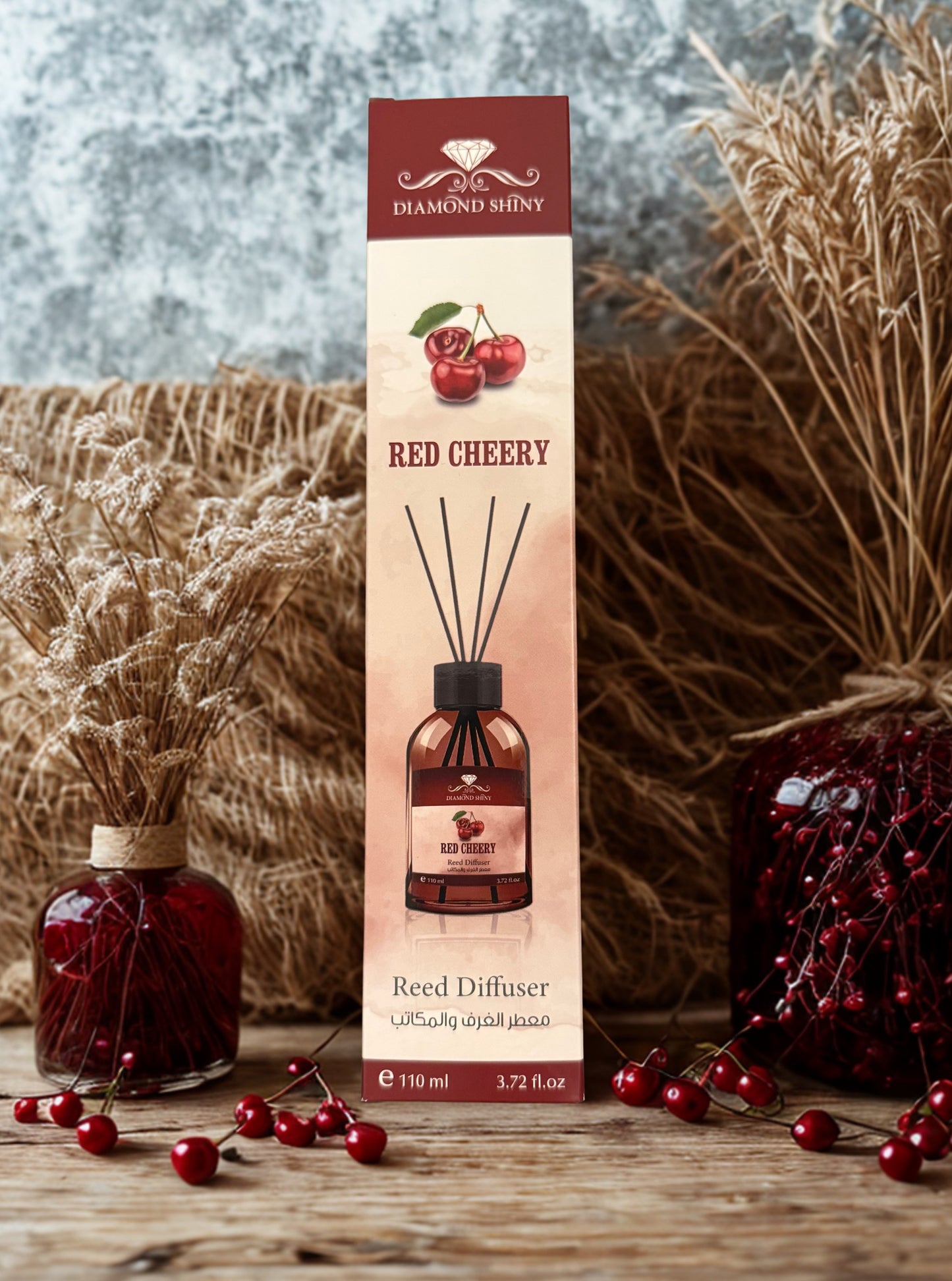 Diamond Shiny Reed Diffuser Sets - Red Cherry - Scented Oil & Natural Sticks for Continuous Fragrance Release - Safe Home Decor for Living Room, Bedroom, Bathroom, or Office