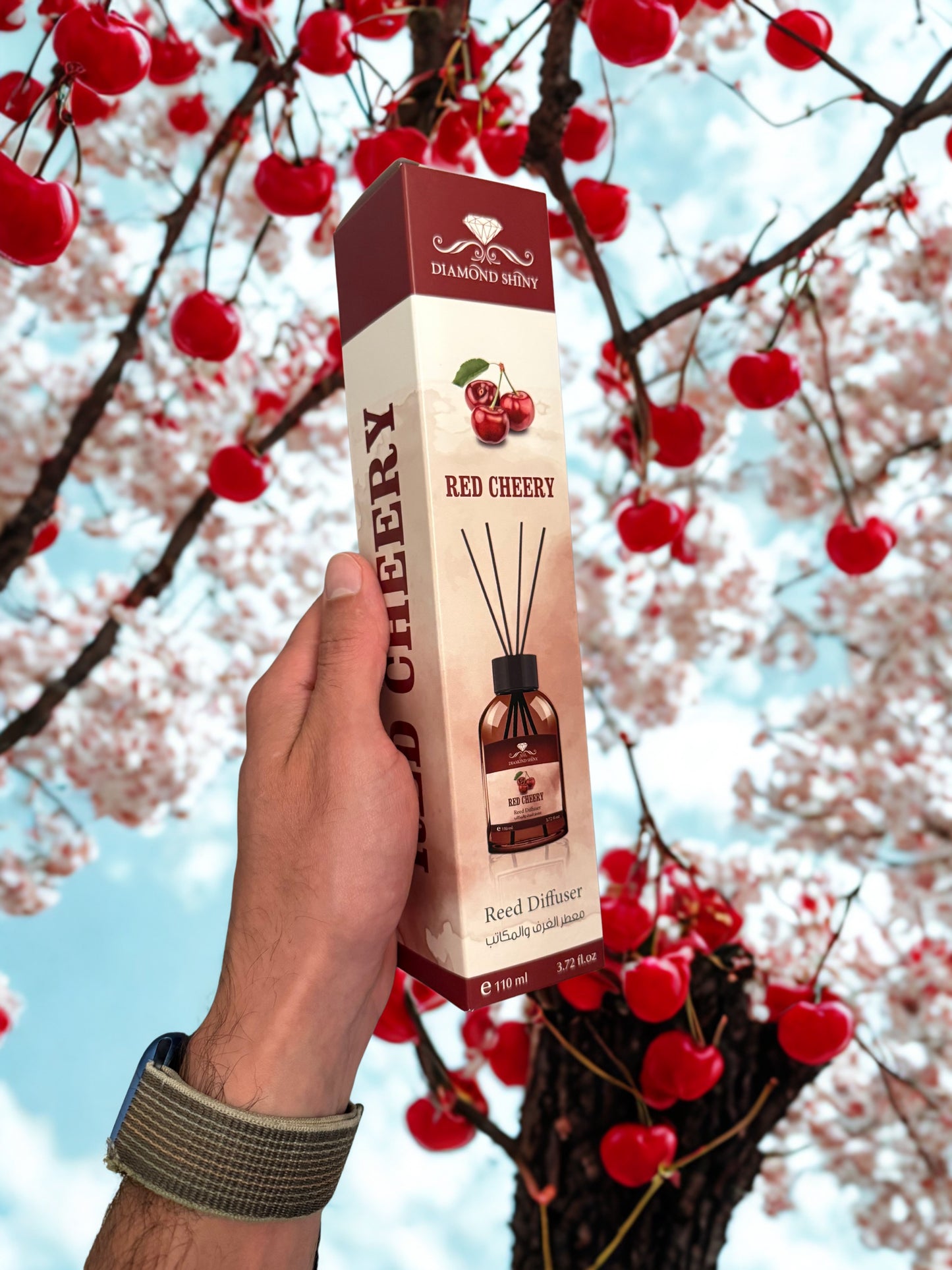 Diamond Shiny Reed Diffuser Sets - Red Cherry - Scented Oil & Natural Sticks for Continuous Fragrance Release - Safe Home Decor for Living Room, Bedroom, Bathroom, or Office