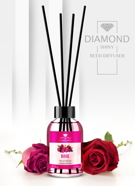 Diamond Shiny Reed Diffuser Sets - Rose - Scented Oil & Natural Sticks for Continuous Fragrance Release - Safe Home Decor for Living Room, Bedroom, Bathroom, or Office