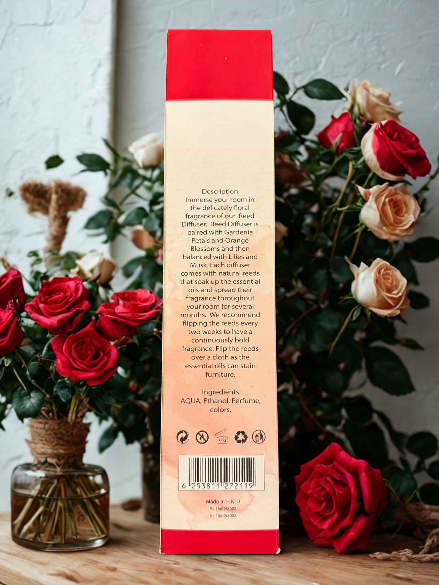 Diamond Shiny Reed Diffuser Sets - Rose - Scented Oil & Natural Sticks for Continuous Fragrance Release - Safe Home Decor for Living Room, Bedroom, Bathroom, or Office