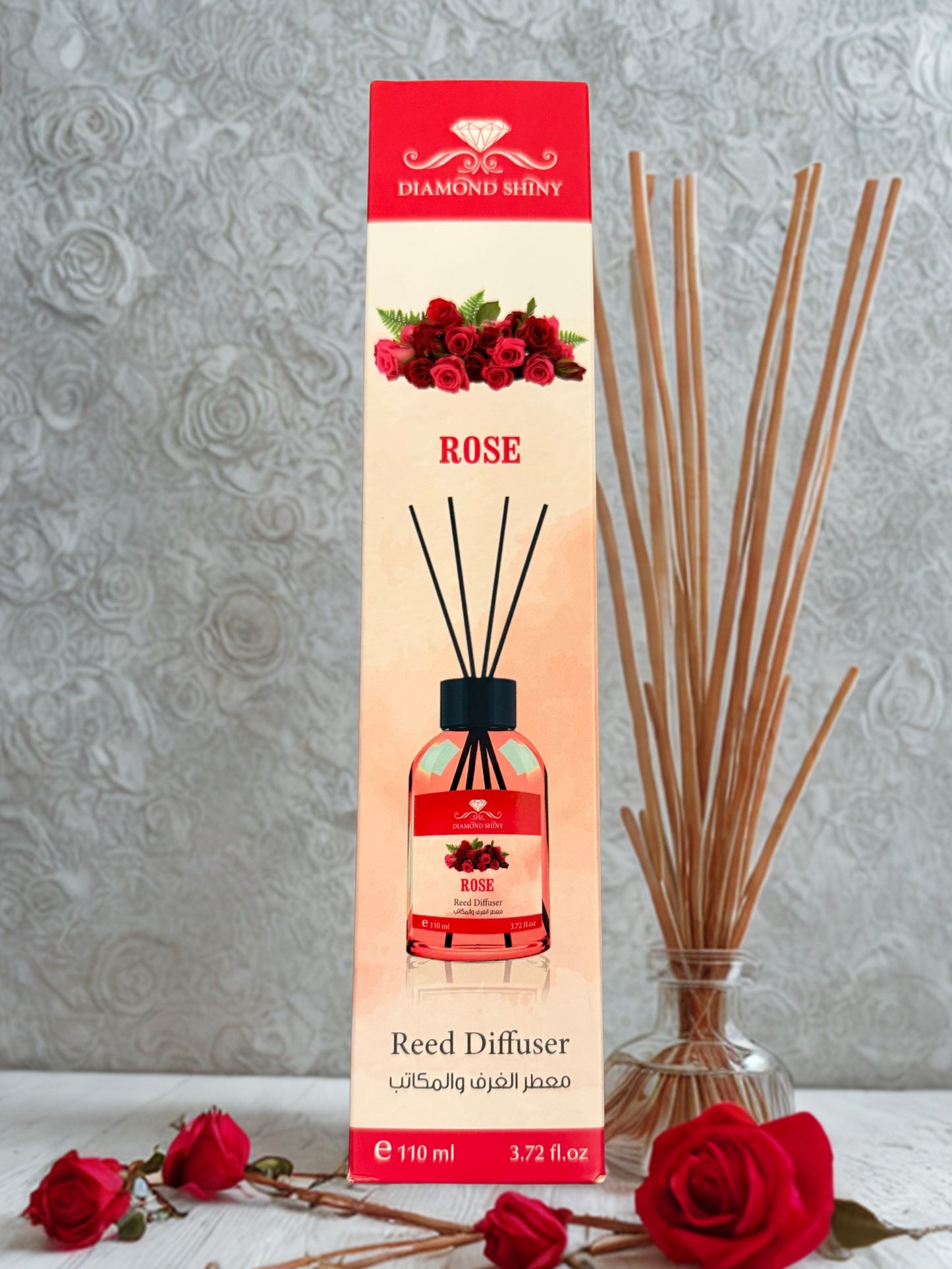 Diamond Shiny Reed Diffuser Sets - Rose - Scented Oil & Natural Sticks for Continuous Fragrance Release - Safe Home Decor for Living Room, Bedroom, Bathroom, or Office