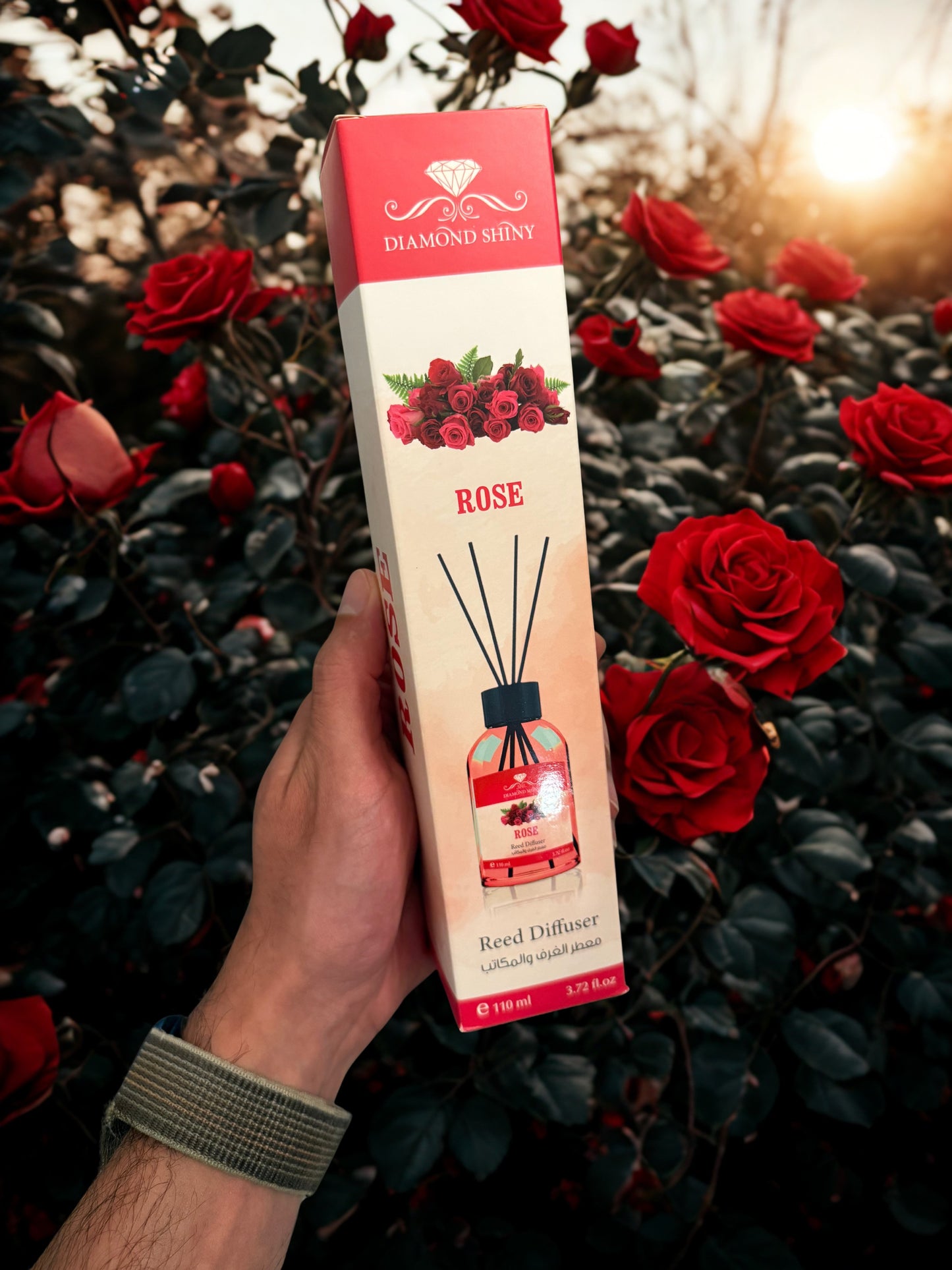Diamond Shiny Reed Diffuser Sets - Rose - Scented Oil & Natural Sticks for Continuous Fragrance Release - Safe Home Decor for Living Room, Bedroom, Bathroom, or Office