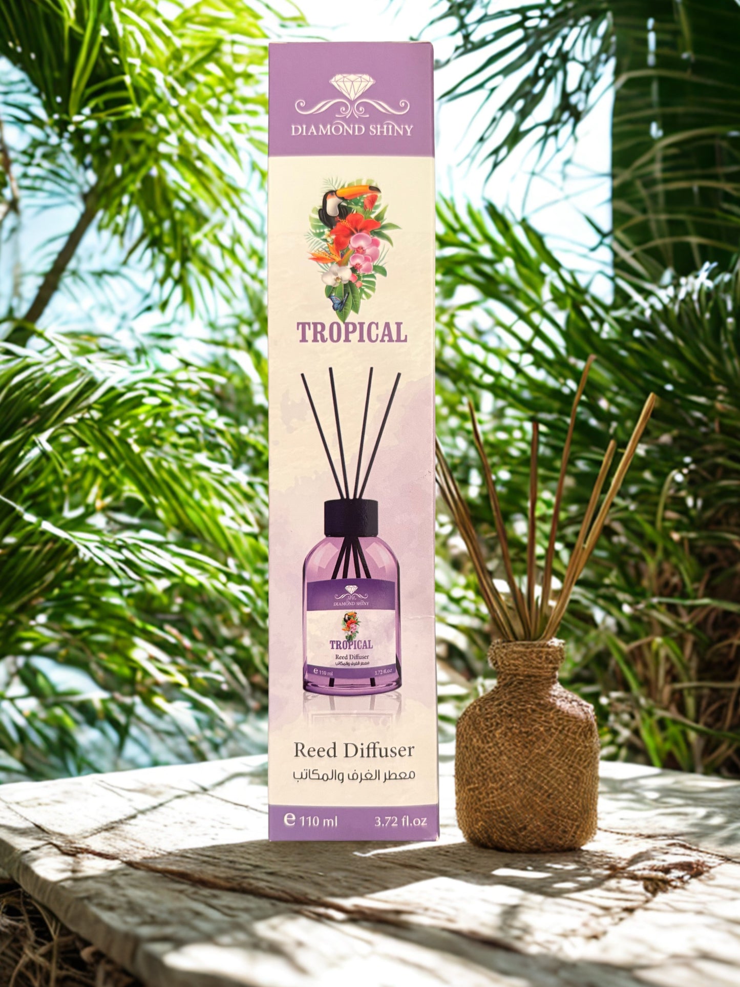 Diamond Shiny Reed Diffuser Sets - Tropical - Scented Oil & Natural Sticks for Continuous Fragrance Release - Safe Home Decor for Living Room, Bedroom, Bathroom, or Office