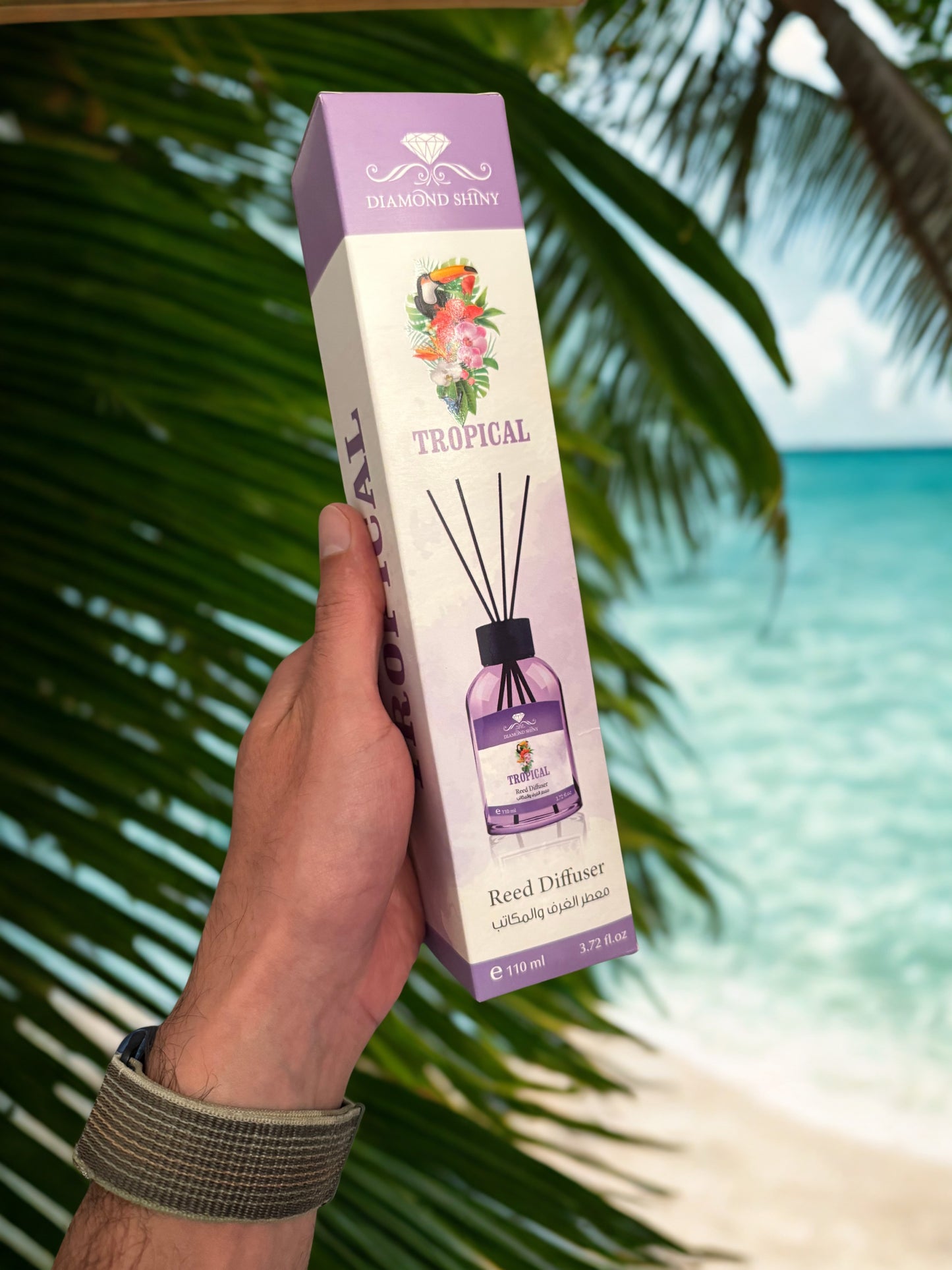 Diamond Shiny Reed Diffuser Sets - Tropical - Scented Oil & Natural Sticks for Continuous Fragrance Release - Safe Home Decor for Living Room, Bedroom, Bathroom, or Office