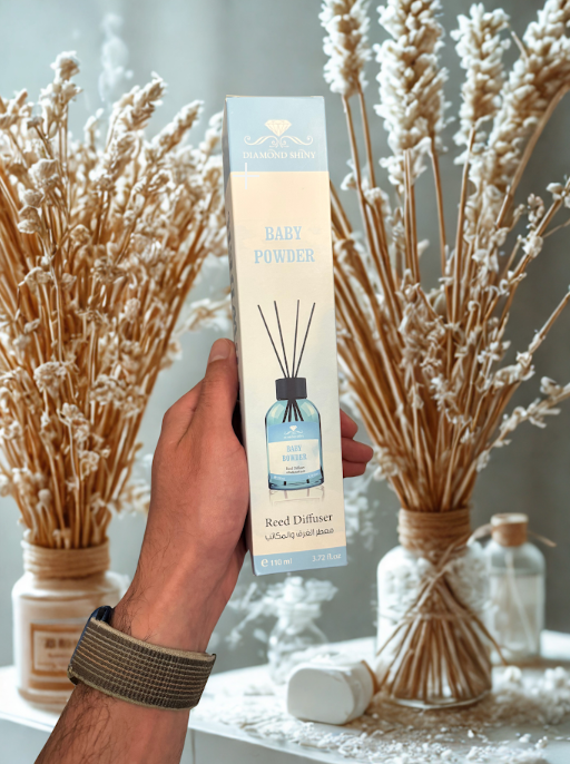 Diamond Shiny Reed Diffuser Sets - Baby Powder - Scented Oil & Natural Sticks for Continuous Fragrance Release - Safe Home Decor for Living Room, Bedroom, Bathroom, or Office