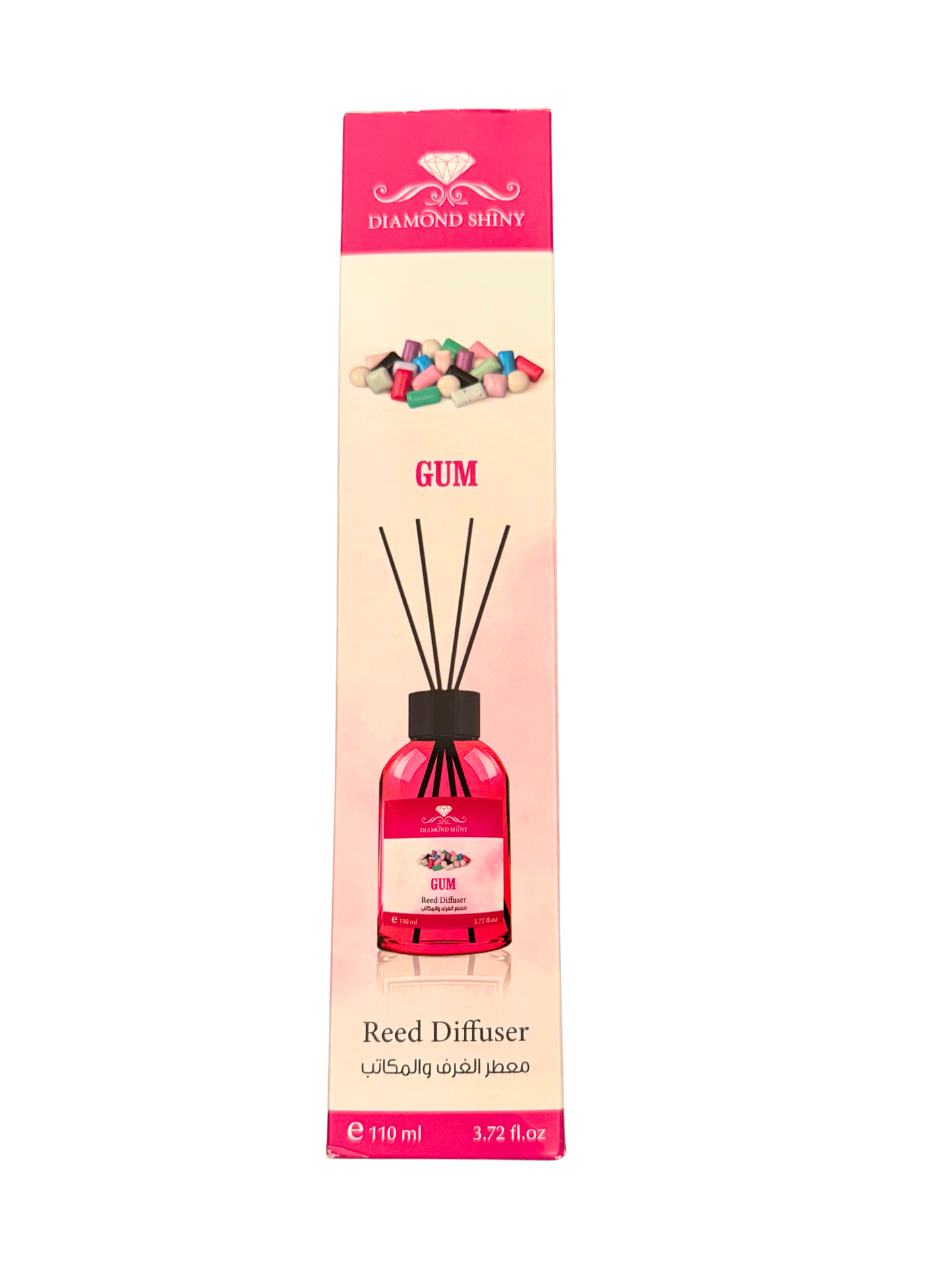 Diamond Shiny Reed Diffuser Sets - Gum - Scented Oil & Natural Sticks for Continuous Fragrance Release - Safe Home Decor for Living Room, Bedroom, Bathroom, or Office