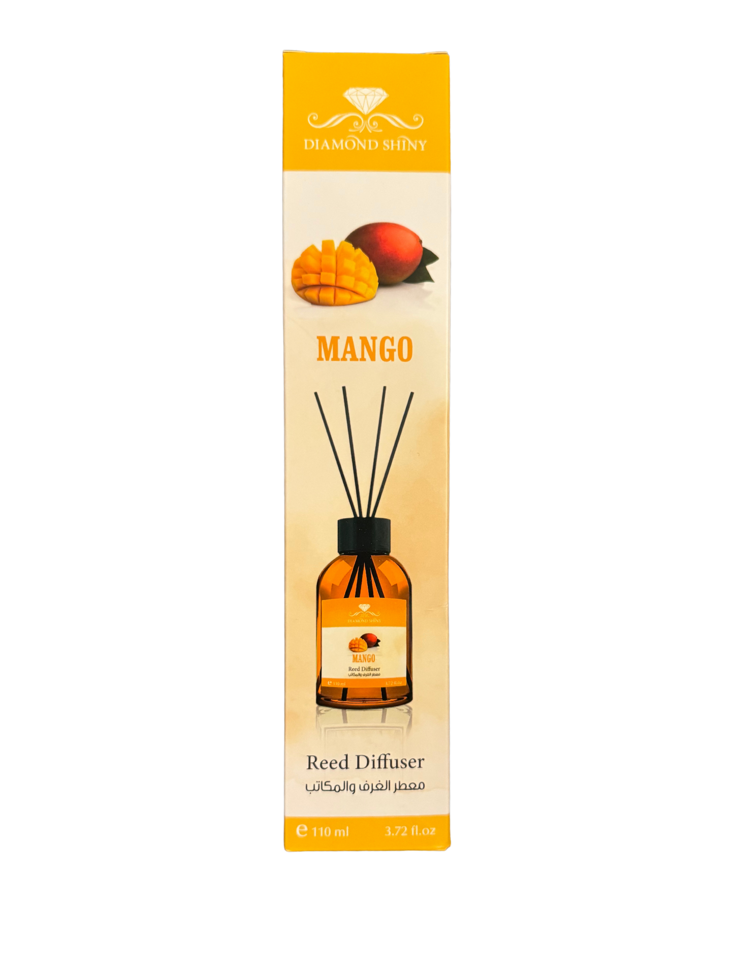 Diamond Shiny Reed Diffuser Sets - Mango - Scented Oil & Natural Sticks for Continuous Fragrance Release - Safe Home Decor for Living Room, Bedroom, Bathroom, or Office