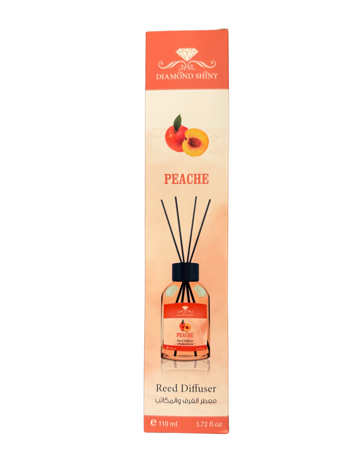 Diamond Shiny Reed Diffuser Sets - Peach - Scented Oil & Natural Sticks for Continuous Fragrance Release - Safe Home Decor for Living Room, Bedroom, Bathroom, or Office