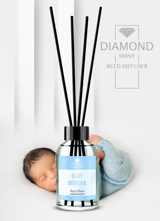 Diamond Shiny Reed Diffuser Sets - Baby Powder - Scented Oil & Natural Sticks for Continuous Fragrance Release - Safe Home Decor for Living Room, Bedroom, Bathroom, or Office