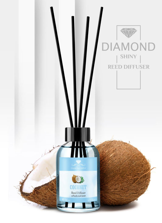 Diamond Shiny Reed Diffuser Sets - Coconut - Scented Oil & Natural Sticks for Continuous Fragrance Release - Safe Home Decor for Living Room, Bedroom, Bathroom, or Office