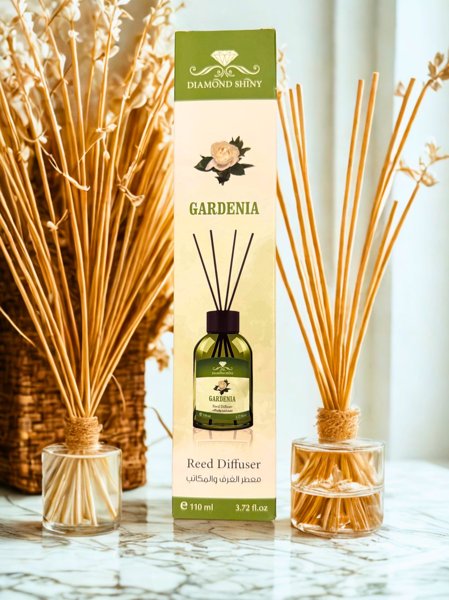 Diamond Shiny Reed Diffuser Sets - Gardenia - Scented Oil & Natural Sticks for Continuous Fragrance Release - Safe Home Decor for Living Room, Bedroom, Bathroom, or Office