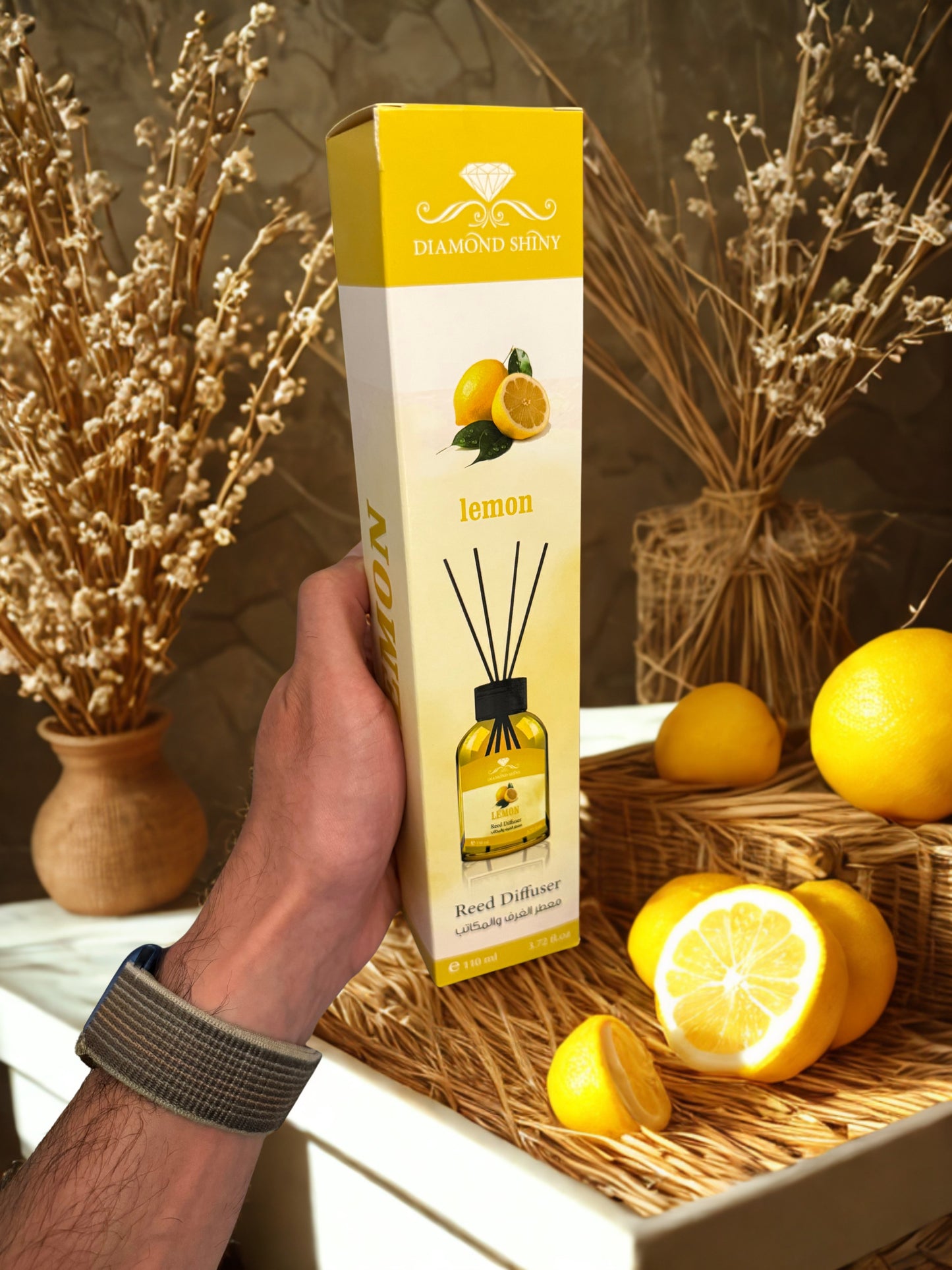 Diamond Shiny Reed Diffuser Sets - Lemon - Scented Oil & Natural Sticks for Continuous Fragrance Release - Safe Home Decor for Living Room, Bedroom, Bathroom, or Office