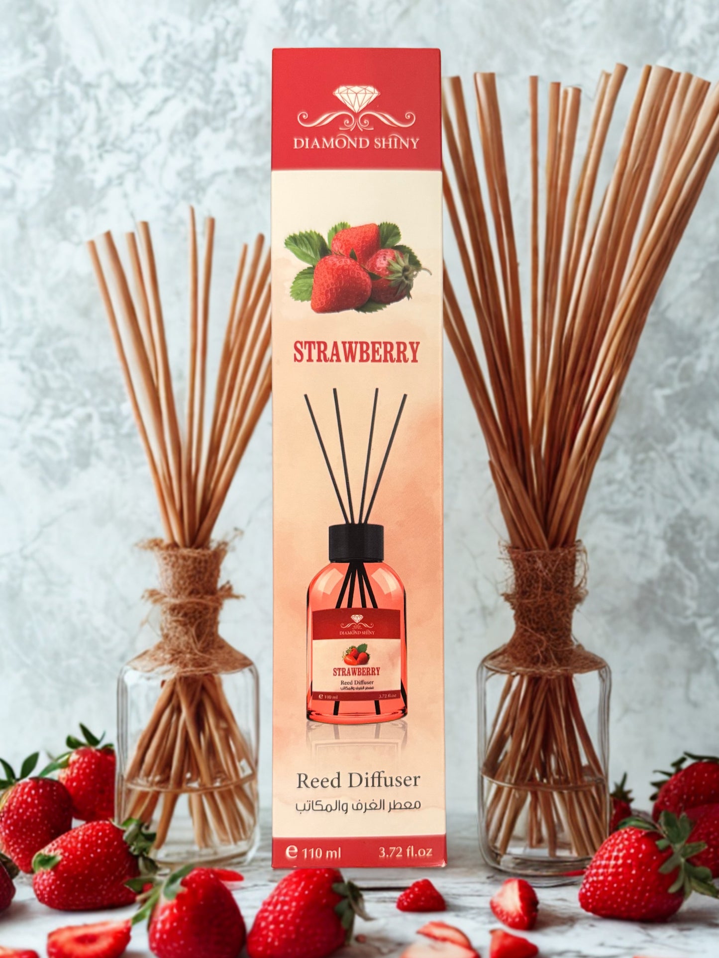 Diamond Shiny Reed Diffuser Sets - Strawberry - Scented Oil & Natural Sticks for Continuous Fragrance Release - Safe Home Decor for Living Room, Bedroom, Bathroom, or Office