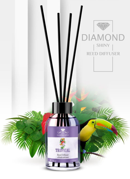 Diamond Shiny Reed Diffuser Sets - Tropical - Scented Oil & Natural Sticks for Continuous Fragrance Release - Safe Home Decor for Living Room, Bedroom, Bathroom, or Office