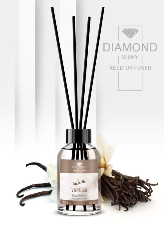 Diamond Shiny Reed Diffuser Sets - Vanilla - Scented Oil & Natural Sticks for Continuous Fragrance Release - Safe Home Decor for Living Room, Bedroom, Bathroom, or Office