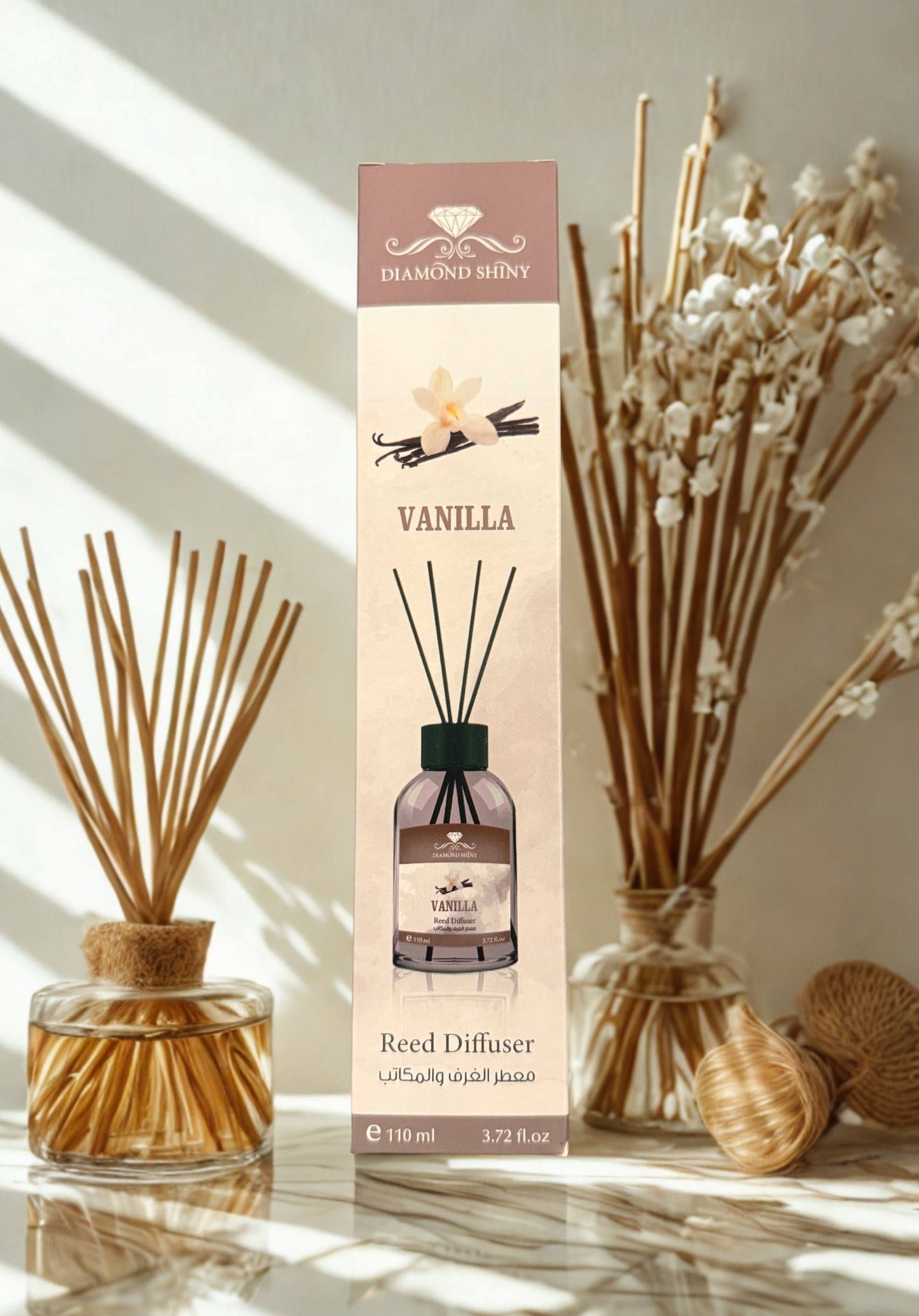 Diamond Shiny Reed Diffuser Sets - Vanilla - Scented Oil & Natural Sticks for Continuous Fragrance Release - Safe Home Decor for Living Room, Bedroom, Bathroom, or Office