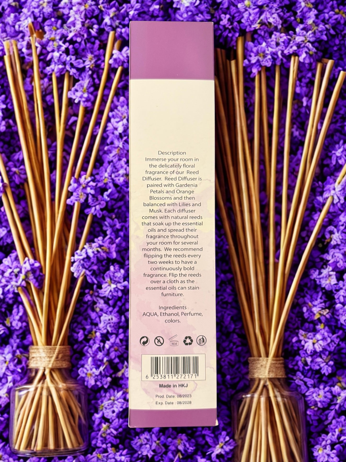 Diamond Shiny Reed Diffuser Sets - Violet - Scented Oil & Natural Sticks for Continuous Fragrance Release - Safe Home Decor for Living Room, Bedroom, Bathroom, or Office