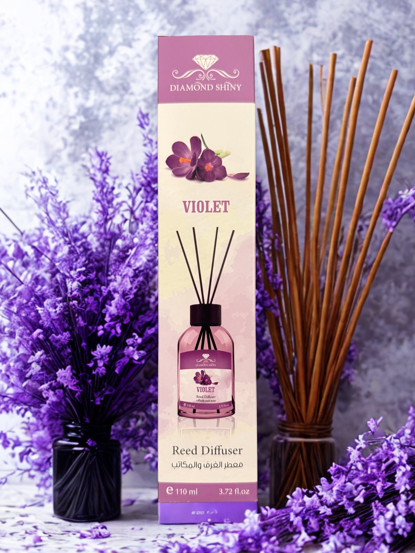 Diamond Shiny Reed Diffuser Sets - Violet - Scented Oil & Natural Sticks for Continuous Fragrance Release - Safe Home Decor for Living Room, Bedroom, Bathroom, or Office