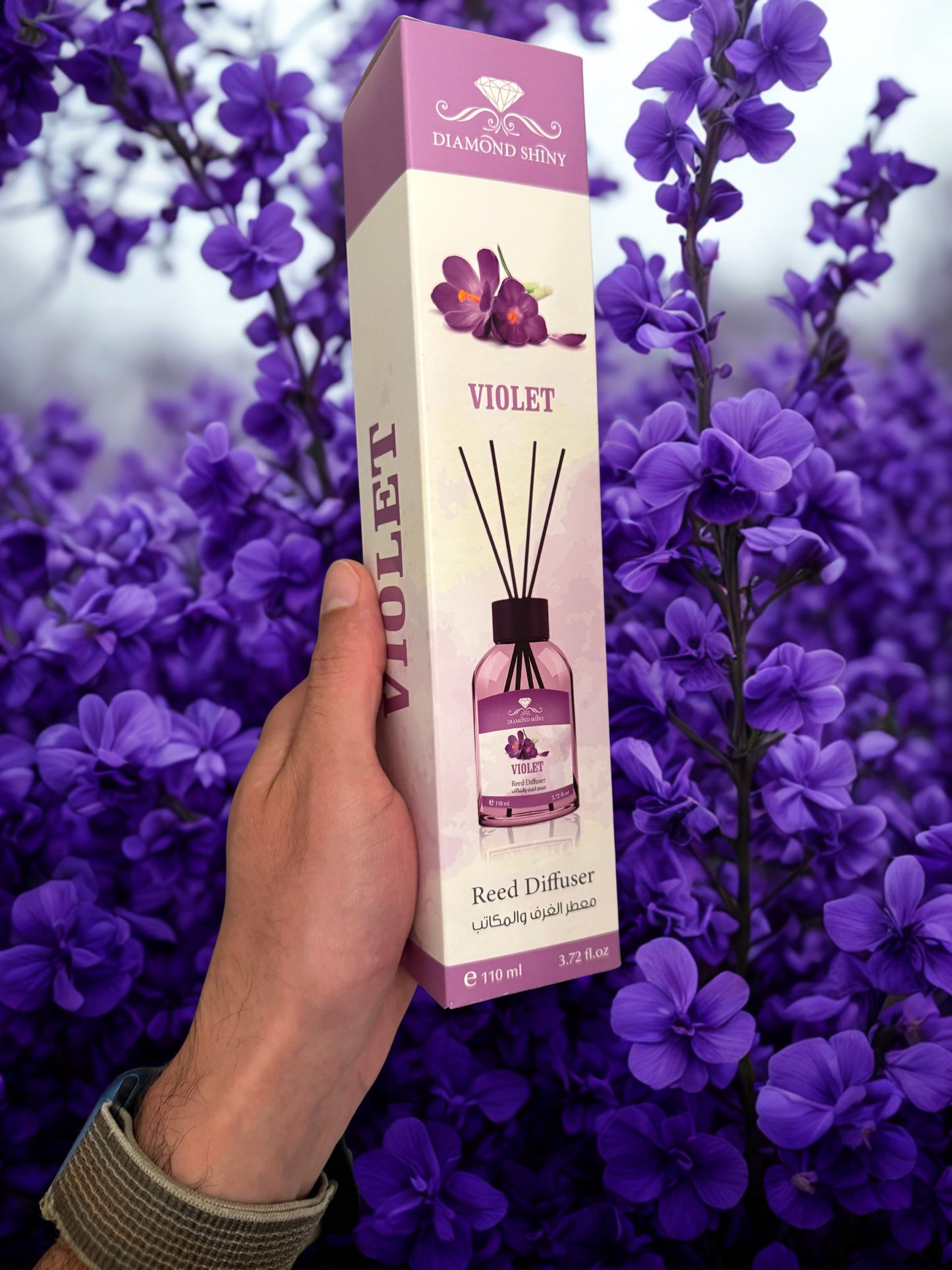 Diamond Shiny Reed Diffuser Sets - Violet - Scented Oil & Natural Sticks for Continuous Fragrance Release - Safe Home Decor for Living Room, Bedroom, Bathroom, or Office