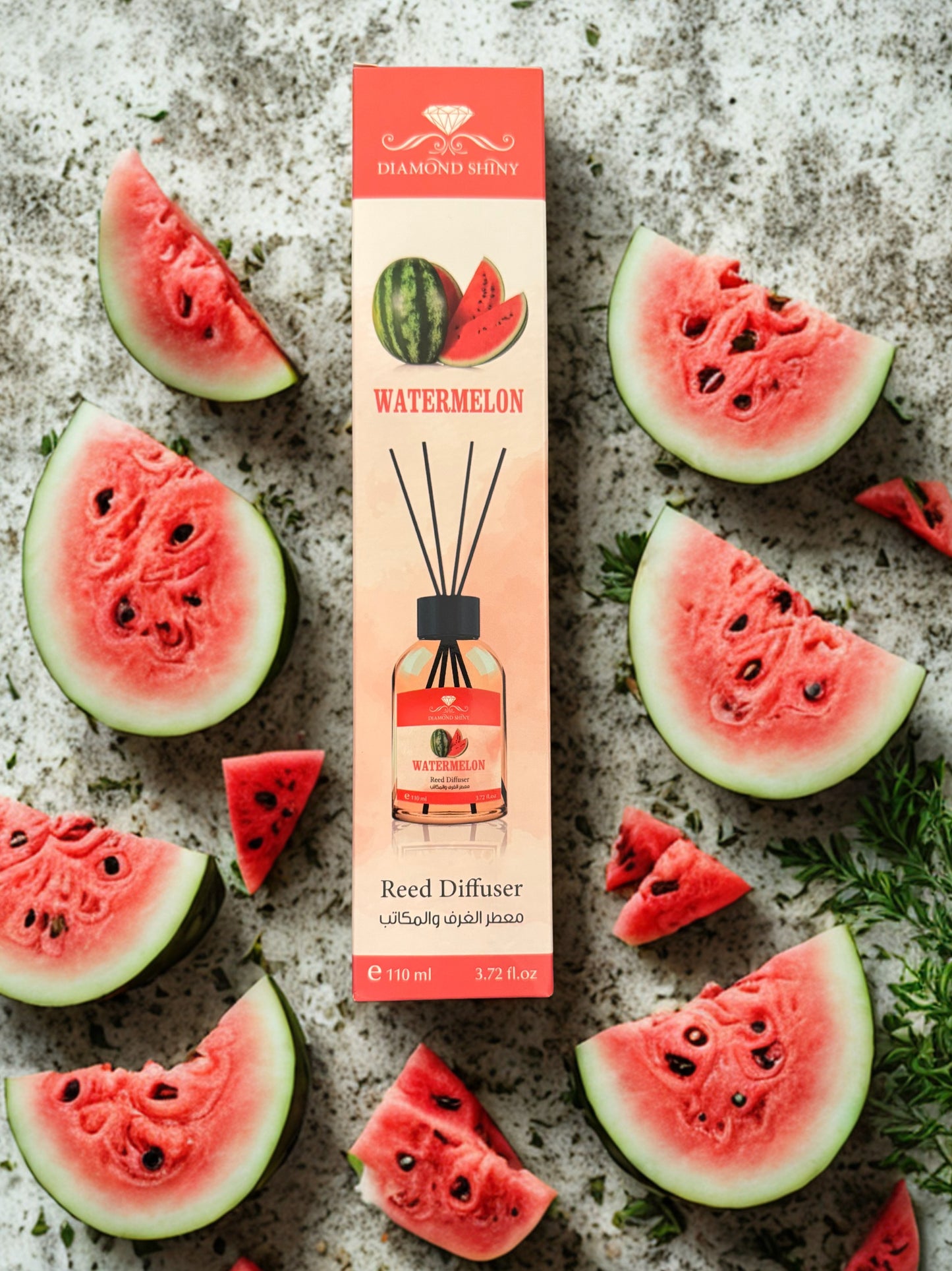 Diamond Shiny Reed Diffuser Sets - Watermelon - Scented Oil & Natural Sticks for Continuous Fragrance Release - Safe Home Decor for Living Room, Bedroom, Bathroom, or Office