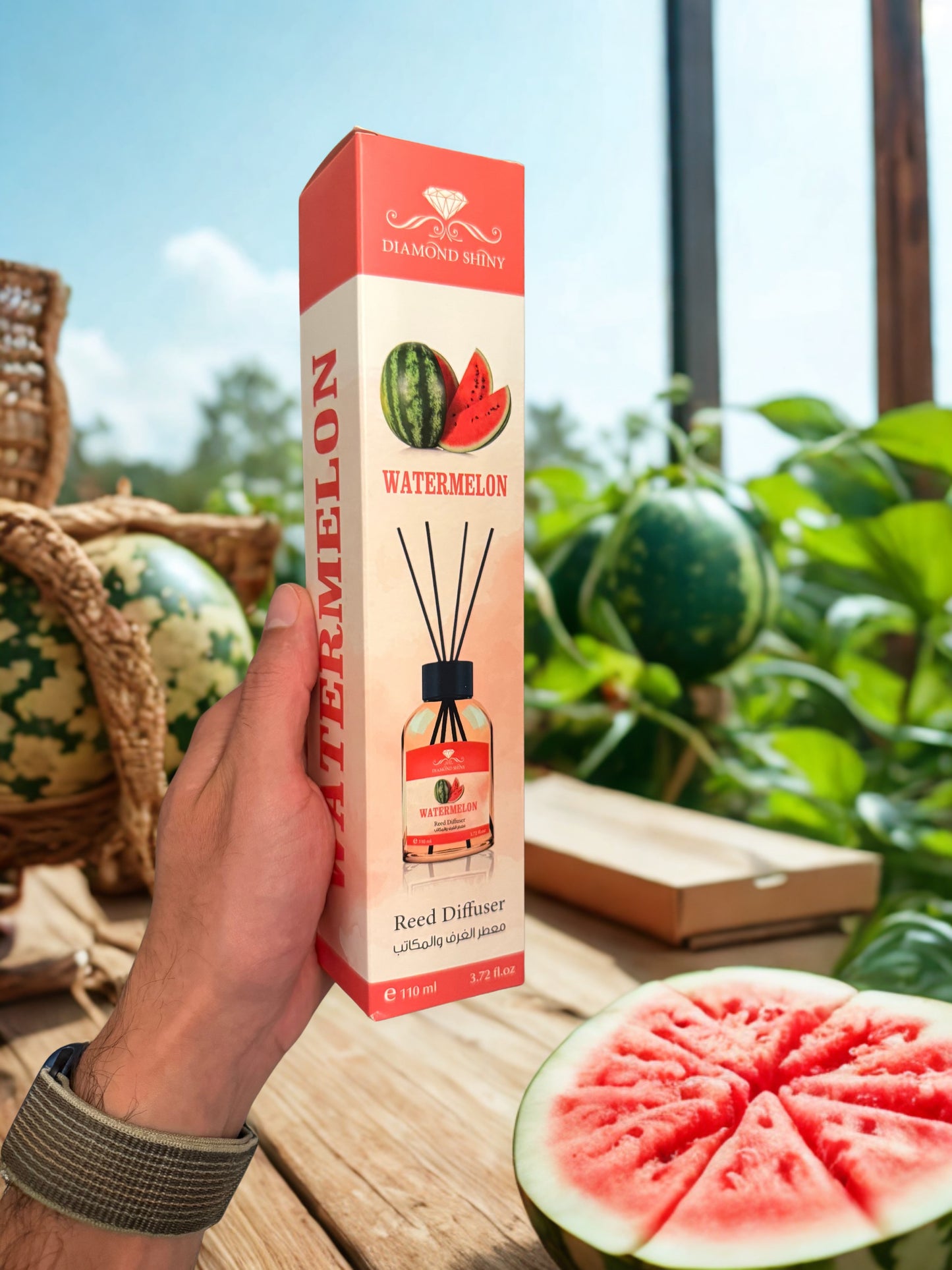 Diamond Shiny Reed Diffuser Sets - Watermelon - Scented Oil & Natural Sticks for Continuous Fragrance Release - Safe Home Decor for Living Room, Bedroom, Bathroom, or Office